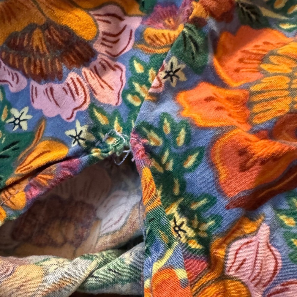 Natural Life Floral Midi Skirt M Blue Orange Smocked Waist Slit Boho Cottagecore - Picture 7 of 8